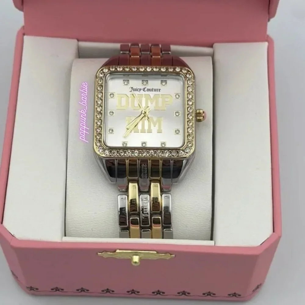 Juicy Couture Dump Him Bling Watch NIB Y2K Gold‎ Silver Crystal Square